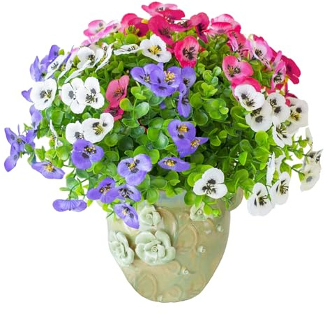 Fleurs Artificielles 6 Extérieures Fleur Artificiel en Plastique, Buissons Artificiels Fleurs, Extérieures Fausse Résistant aux UV Verdure Arbustes Plantes Décoration, pour Jardin Véranda Fenêtre