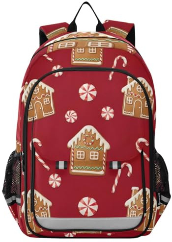 RPLIFE Sac à dos pour l'école, garçons et filles, 6-12 ans, sac à dos léger à rabat avant, 43,2 cm, pour enfants, maisons en pain d'épice