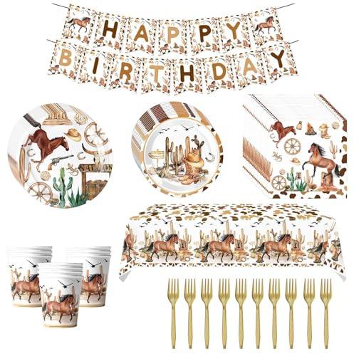 Qsvbeeqj Pferde Party Geschirr Thema Pappteller Servietten Geburtstag Supplies Wild Thema Pferd Party Set
