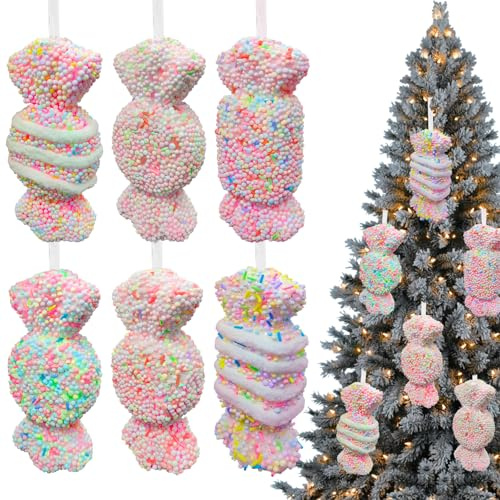 6 Stück Weihnachtsbaumschmuck Groß Süßigkeiten Anhänger Deko Weihnachtsbaum Anhänger Süßigkeiten Weihnachten Bunte Weihnachtsbaum Deko Bonbon Christbaumschmuck Weihnachten Zuckerstangen Anhängers