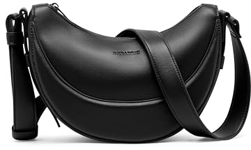 Expatrié Handtasche Damen Schwarz - Livia - Half Moon Bag Schultertasche - Crossbody Bag im Halbmond Design - Halbrunde Tasche aus Veganem Leder - Wasserabweisend