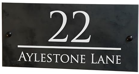 House Signs Direct Engraved Slate House Sign 10x20cm, Grey, Weatherproof | Deep-engraved grey slate plaque with screws and fixings, weather-resistant, ideal for outdoor door and gate mounting.