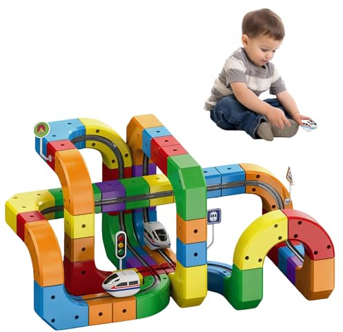 Elektrische Zug Set, Clickrail Electric Train Set Flexible Race Track, Schwerkraft trotzende Strecken, Modulares Bausteine-Set mit USB-Aufladung Weihnachtszug for kreatives Spielen (118 pcs)