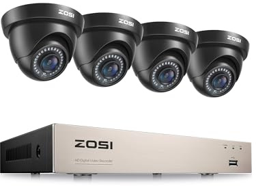ZOSI 1080P CCTV Security Camera System with Night Vision, 8 Channel H.265+ 5MP Lite Surveillance DVR and 4x2MP Outdoor 1920TVL CCTV Dome Cameras, Human Vehicle Detection, Smart Alerts, NO Hard Drive