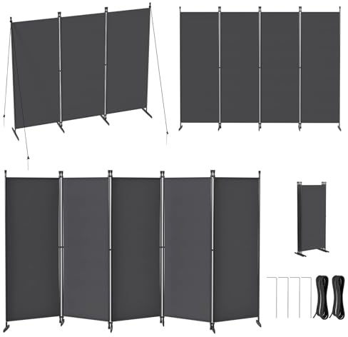 LZQ Paravent Raumteiler Klappbar Freistehend Sichtschutz Trennwand Faltbar Spanische Wand Stellwand Raumtrenner für Schlafzimmer Wohnzimmer Büro Balkon Innenbereich – 3 Teilig 240x180 cm Dunkelgrau