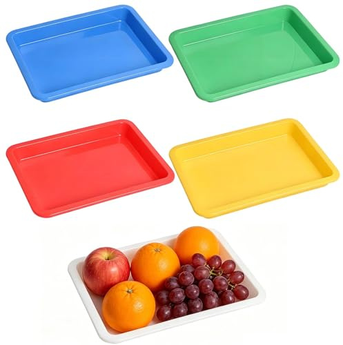 5 Pcs Plastic Trays Set, Multicolor Play Trays,Reusable Non Slip Sensory Tray Organizer For DIY Projects Crafts Painting Beads Organizing Supply (28 × 21x3cm)