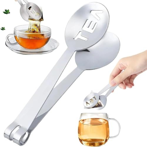Tea Bag Squeezer Stainless Steel,Tea Strainer Tongs,Teabag Squeezer Tool,Non-Slip Kitchen Tongs,with Ergonomic Grip,Easy Clean and Extraction,for Loose Leaf,Herbal T-ea,Ice Sugar,Home & Office Use