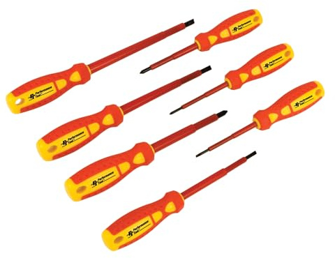 Performance Tool W30897 Electrical Screwdriver Set, 7-Piece | Insulated up to 1000V AC and 1500V DC. IEC 60900 tested. Non-slip grips. Slotted and Phillips hand tools