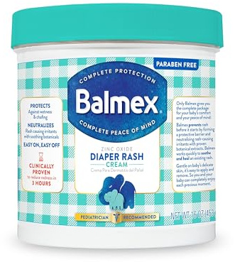 Balmex Fast-Acting Baby Diaper Rash Cream with Zinc Oxide + Soothing Botanicals, Pediatrician-Recommended, 16oz