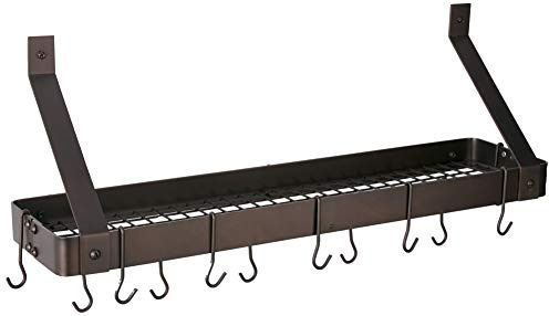 Wall-Mount Bookshelf Pot Rack with Grid & 12 Hooks