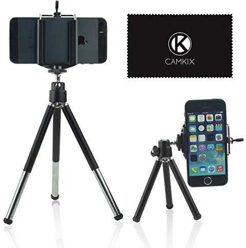 Kit trépied universel réglable Camkix avec trépied/support de téléphone universel/sac pour téléphone en velours/chiffon de nettoyage en microfibre Convient pour iPhone, Samsung, et la plupart des autres téléphones