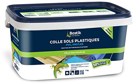 Bostik Colle Sols Souples pour Plastiques - 7kg | PVC - Vinyle - Intérieur - Prête à l'Emploi - Application Facile - Sans Solvant - Couleur : Clair - 1 Seau - Blanc