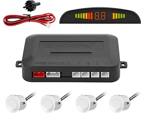 Tkoofn KFZ Summer Einparkhilfe Rückfahrhilfe 4 hinten Sensoren Hinter mit LED Farb Display Auto Parken Sensor System Pieper Radar Kit Hinter - Weiß