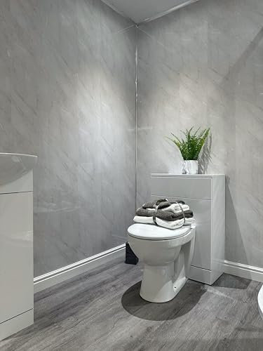 Grey Marble 8mm Wall Panels Bathroom Ceiling Panels Kitchen PVC Shower Wet Wall Cladding (4 Pack)