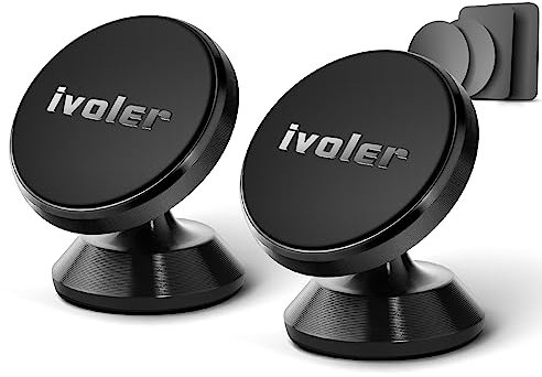 Soporte Móvil Coche, ivoler 2 Pack Soporte Magnético Móvil Coche Aluminio con 4 Pegatinas Metalicas,Iman Coche Móvil/Soporte Car Mount 360° Rotación para Móviles Dispositivo GPS -Negro