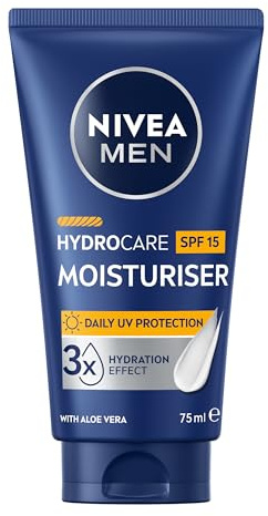 NIVEA MEN Hydrocare SPF15 Moisturiser (75ml), Mens Face Cream For Dry Skin, Moisturiser With SPF For UVA/UVB Protection, Lightweight and Non-Greasy Formula With Aloe Vera and Provitamin B5