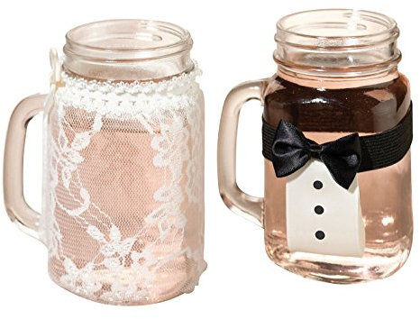 Lillian Rose I Pint Bride and Groom Drink Glass Covers, Clear