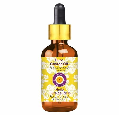 dève herbes Castor Oil (Ricinus communis) with Glass Dropper | Cold Pressed | Pure | Pure | Natural | For Diluting Essential oils | For Hair, Skin & Massage | Viscous | Unisex | 10ml (0.33 oz)