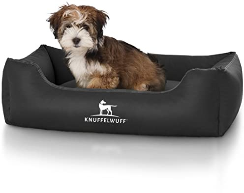 Knuffelwuff Kunstleder Hundebett Sidney M-L 85 x 63cm Schwarz - abnehmbarer Bezug - leicht zu reinigen - für große, mittelgroße und kleine Hunde