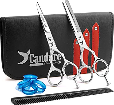 Candure Forbici Parrucchiere Professionali Barbiere Parrucchiere Forbici Sottili Lucido Set - Forbici Capelli per Sfoltire i Capelli Kit Forbice Barba per Donna, Uomo, Bambino