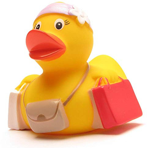 Duckshop I Badeente Shopping-Queen I Quietscheente I L: 8 cm I Quietscheentchen I Geschenk für Modebegeisterte I Präsent Sammler