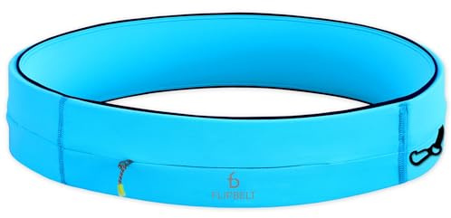 FlipBelt Zipper Running Belt for Phone and Small Accessories, Exercise Waist Pouch for Women and Men, L, Aqua