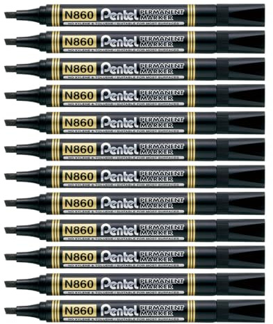 Pentel N860 Marcatore Permanente punta scalpello, 12 Pezzi, Nero