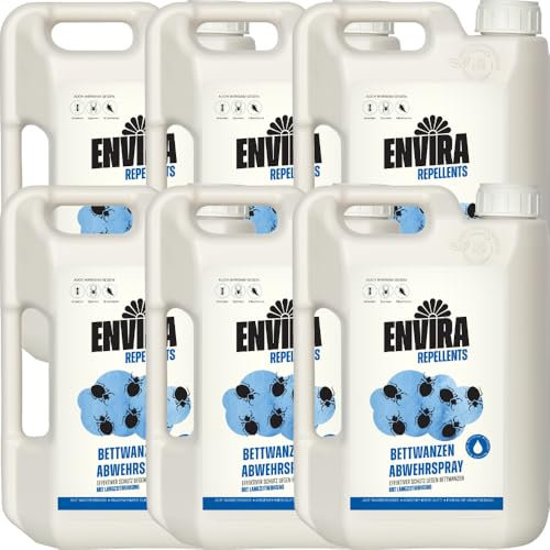 Envira Bettwanzen Abwehrspray 6x 2 Liter - Spray mit Langzeitwirkung gegen Bettwanzen - Mittel gegen Bettwanzen für Wohnung, Hotel, Matratzen & auf Reisen - Effektiv Bettwanzen loswerden