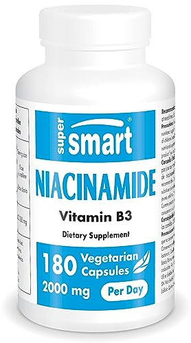 Supersmart - Niacinamide - Forme de Vitamine B3 (Niacinamide) - Contribue à Améliorer la Fonction Cognitive | Sans OGM - 180 Capsules Végétariennes