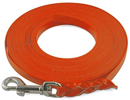 LENNIE Leichte BioThane Schleppleine, 13mm, Hunde 15-25kg, 30m lang, ohne Handschlaufe, Neon-Orange, geflochten
