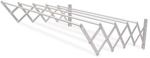 Amig – Stendibiancheria da parete estensibile - Misure: 180 x 14 x 3 cm -Superficie di stenditura: 9 m - Alluminio inox - Viteria in acciaio inox - Per interni ed esterni - Facile installazione