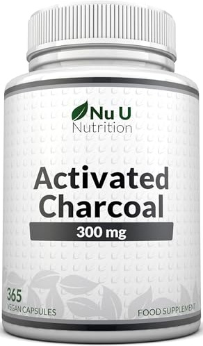 Nu U Nutrition Activated Charcoal - 365 Vegan Capsules not Tablets - 1 Year Supply - Supplement sourced from Natural Coconut - Made in the UK