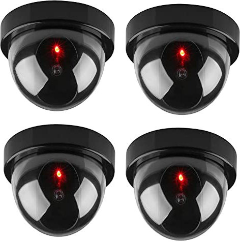 BW Dome Dummy Fake Security CCTV Camera Simulation Monitor with LED Blinking Light, Outdoor Indoor Use for Homes & Business, 4 Pack (black)
