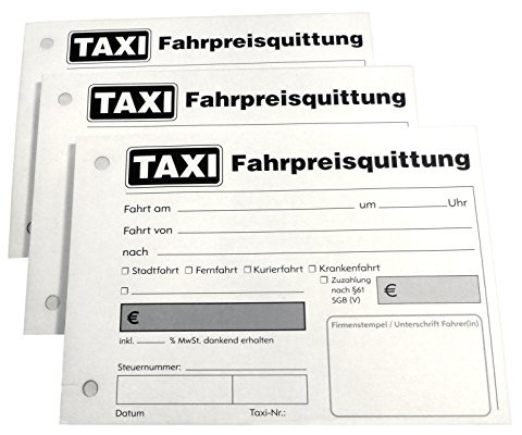 3x Taxiquittungsblock DIN A6 quer, 100 Blatt, gelocht, ohne Durchschlag | 100 Blatt für schnelle Fahrpreisabrechnungen – übersichtlich, gelocht und ohne Durchschlag