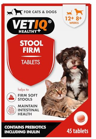 VETIQ Stool Firm 45 compresse, rassodante per cani e gatti, fibra prebiotica per cani, pectina Fool Firmer per cani e cuccioli a partire da 8 settimane, aiuta ad alleviare i sintomi della diarrea lieve.