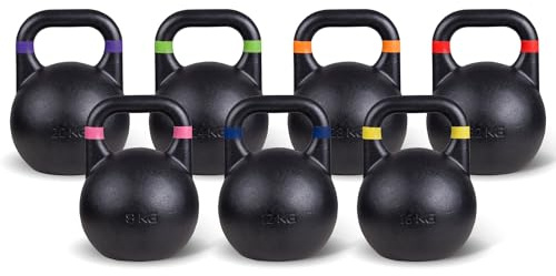 Sport-Thieme Kettlebell Competition | Profi Wettkampf Kugelhantel aus pulverbeschichteten Stahl | In 7 farblich markierten Gewichtsklassen: 8-32 kg | Einheitliche Größe: 21x21x28 cm