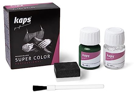 Kaps Professional Lederfarbe Super Color + Preparer für Naturleder, Synthetik und Textil (je 25 ml) zur Pflege und Reparatur von Lederschuhen in Verschiedenen Farben (133 - Dunkelgrün)