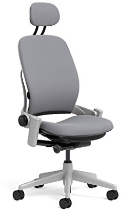 Steelcase Leap Task Chair: Platinum Base - Armless - Headrest - Hard Floor Casters