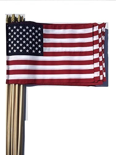 WINDSTRONG Lot of -12-12x18 Inch US American Hand Held Stick Flags Sewn Edges with Spear Tip (Double Sided) Made in the USA