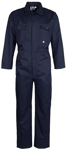 FORT - Stud Front Coverall - Navy, 52 - 240gsm Durable Work Overalls - with Action Back Elastication & Multiple Pockets - Hardwearing Polycotton Construction - Comfortable Clothing Protection
