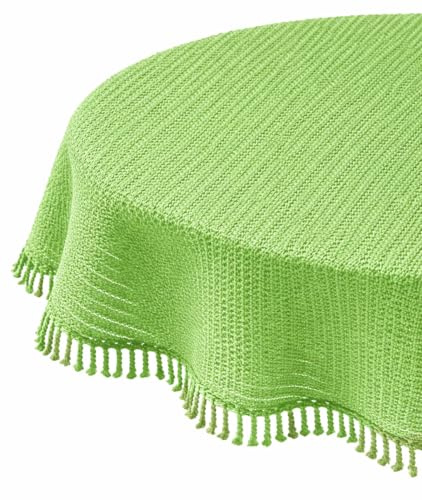Brandsseller Tovaglia da giardino Ø 160 cm Tela con frange Biancheria da tavola esterno retondo schiumata per giardino, terrazza, balcone resistente alle intemperie antiscivolo - Verde Chiaro