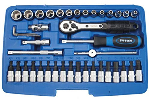 SW-Stahl 06450L Steckschlüsselsatz - 41-teilig - 1/4 Zoll Knarrenkasten | Nusskasten mit Ratsche, Chrom-Vanadium Einsätzen und Zubehör im Werkzeugkoffer für PKW, Motorrad, Haus und Garten