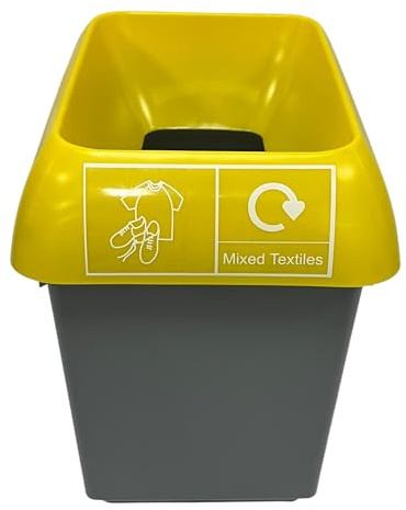 Chabrias 30 Litre Yellow Lid & Mixed Textile Logo Recycling Bin – UK Made 100% Recycled Plastic Colour Coded Simpler Recycling Options
