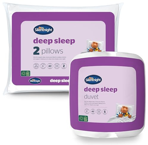 Silentnight Deep Sleep Double Duvet and Pillow Pair - 10.5 Tog Duvet Quilt Ideal for Spring Summer Autumn Winter with Medium Support Pillows 2 Pack - Hypoallergenic and Machine Washable - Double
