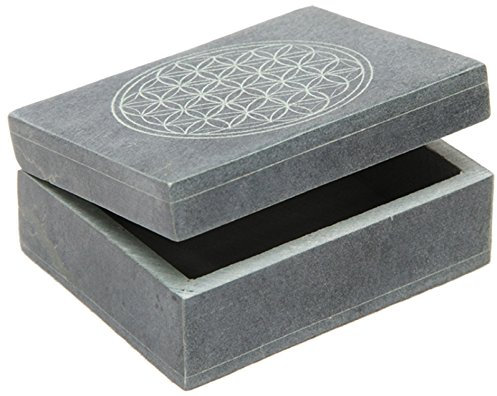 Caja de esteatita hecha a mano con flor de la vida, 10 x 7,5 x 4,5 cm