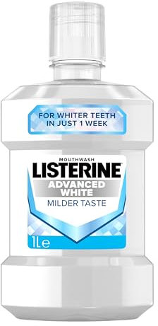 Listerine Advanced White Milder Taste (Zero Alcohol) Mouthwash (1000ml), Fluoride Mouthwash to Whiten and Protect from New Stains While Remineralising and Strengthening Teeth