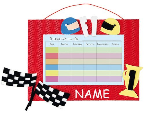 alles-meine.de GmbH Bastelset Stundenplan - incl. Name - für Schulstunden Formel 1 Auto rot Junge - Grundschule Schule Schulanfang Einschulung Kinderzimmer Planer