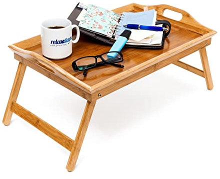 Relaxdays Bandeja Cama Bambú, Plegable, con Asas, para Desayuno, con Patas, para Servir, 25 x 52 x 33 cm, Marrón Natural
