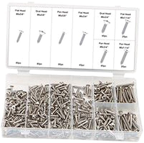 SCREW ASSORTMENT S/STEEL 420PC Assortments & Kits, SCREW ASSORTMENT, S/STEEL, 420PC, Kit Contents: (150) Flat Head, (125) Oval Head & (145) Pan Head Countersunk Screws, Fastener Material: Stainless Steel,