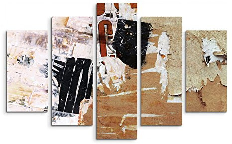 Paul Sinus Art 5 teiliges Wandbild auf Leinwand (Gesamt: H: 100cm B: 160cm) Keilrahmenbild Canvas Fotodruck Leinwandbild Leinwanddruck Kunstdruck Wandbild beige schwarz braun Grunge